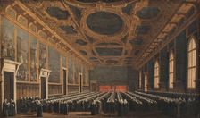 The Doge and Grand Council in Sala del Maggior Consiglio, c1763. Creator: Canaletto (1697-1768)