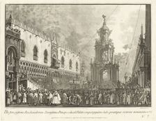 The Doge Attends the Giovedi Grasso Festival in the Piazzetta, 1763/1766. Creator: Giovanni Battista Brostoloni