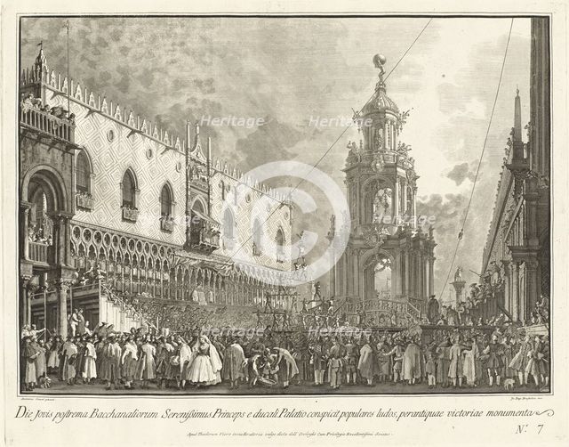 The Doge Attends the Giovedi Grasso Festival in the Piazzetta, 1763/1766. Creator: Giovanni Battista Brostoloni.