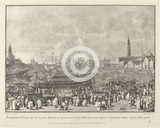 The Doge in the Bucintoro Departing for the Porto di Lido on Ascension Day, 1763/1766. Creator: Giovanni Battista Brostoloni.