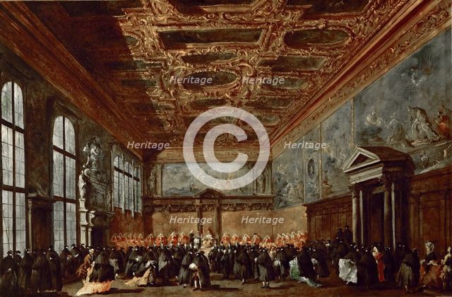 The Doge of Venice Giving Audience in the Sala del Collegio in the Doge’s Palace. Artist: Guardi, Francesco (1712-1793)