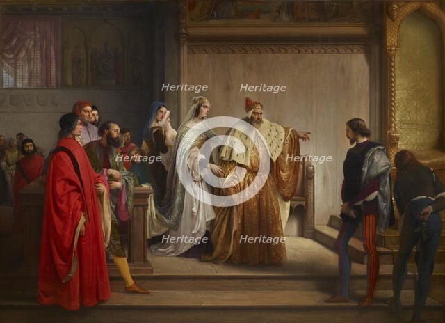 The doge Marino Faliero accusa il giovane Steno di essere the author of the writing..., 1844. Creator: Hayez, Francesco (1791-1882).