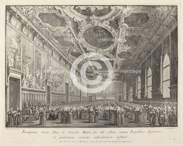 The Doge Returns Thanks in the Sala del Consiglio Maggior, 1763/1766. Creator: Giovanni Battista Brostoloni.