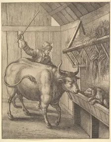 The dog in the manger from illustration to John Ogilby's Æsopic's: Or A Second Collection..., 1666. Creator: Wenceslaus Hollar