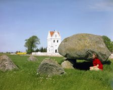 The dolmen and the Church of Skegrie, Scania, Sweden. Creator: Göran Algård