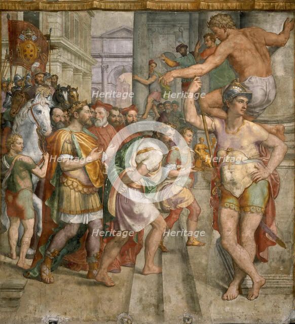 The Donation of Pepin the Short to Pope Stephen II, c. 1565. Creator: Siciolante da Sermoneta, Girolamo (1521-c. 1580).