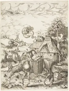 The Donkey Laden with Food, from Emblematic Figures of Animals, 1633. Creator: Adriaen van de Venne