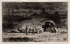 The Donkeys at the Hill of the Cailles, c. 1875. Creator: Félix Hilaire Buhot (French, 1847-1898)