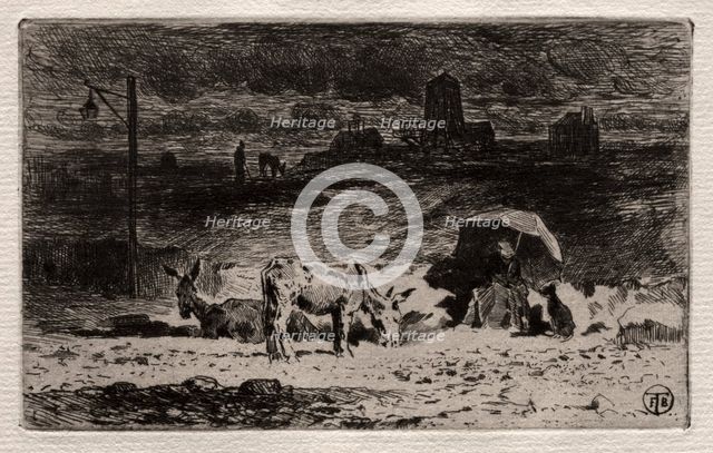 The Donkeys at the Hill of the Cailles, c. 1875. Creator: Félix Hilaire Buhot (French, 1847-1898).