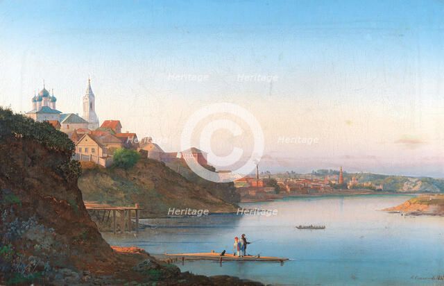 The Dormition Church on Krutitsy in Moscow with the Simonov Monastery in the background, 1858. Creator: Stepanov, Pyotr Sergeevich (active 1850s).