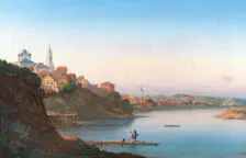 The Dormition Church on Krutitsy in Moscow with the Simonov Monastery in the background, 1858. Creator: Stepanov, Pyotr Sergeevich (active 1850s)