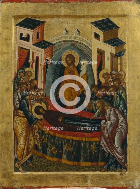 The Dormition of the Virgin, 1497. Artist: Russian icon  