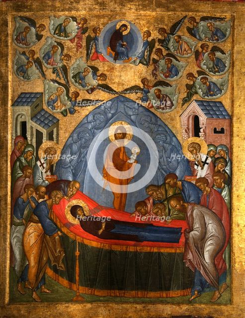 The Dormition of the Virgin, 15th century.  Creator: Russian icon.