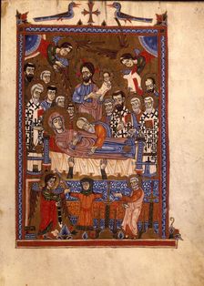 The Dormition of the Virgin (Manuscript illumination from the Matenadaran Gospel), 14th century