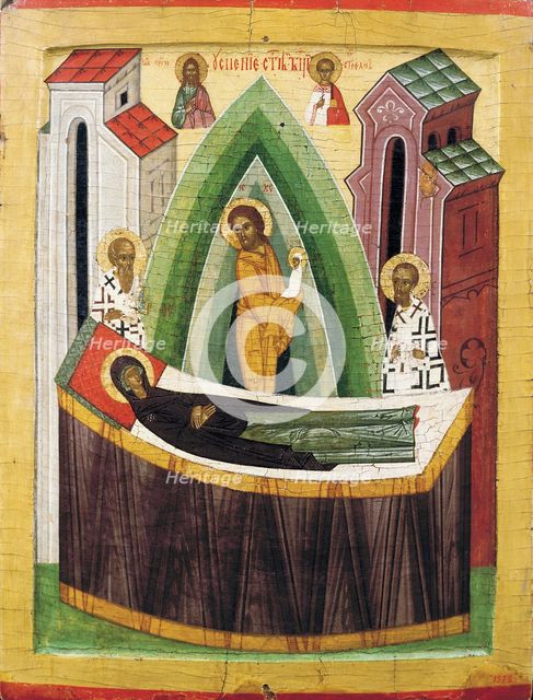 The Dormition of the Virgin, early 15th century. Creator: Russian icon.