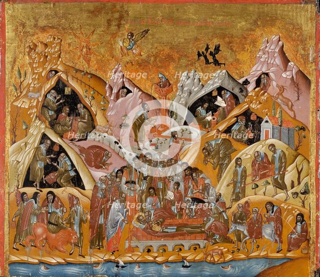 The Dormition of Saint Sabbas the Sanctified, End of 16th cen.. Artist: Byzantine icon  