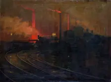 The Dowlais steelworks, Cardiff at night 1893-1897. Creator: Lionel Walden