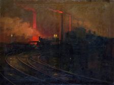 The Dowlais steelworks, Cardiff at night 1893-1897. Creator: Lionel Walden