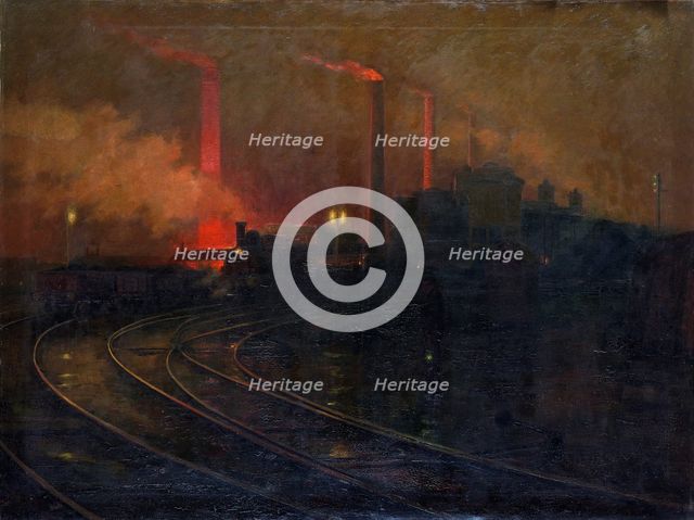 'The Dowlais steelworks, Cardiff at night', 1893-1897. Creator: Lionel Walden.