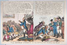 The Double Humbug or the Devils Imp Praying for Peace, January 1, 1814., January 1, 1814. Creator: Thomas Rowlandson