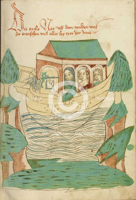 The Dove Returning to Noah's Ark; Barlaam und Josaphat, 1469. Creators: Hans Schilling, Diebolt Lauber.