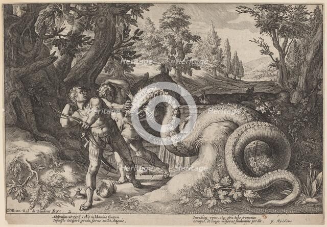 The Dragon Devouring the Companions of Cadmus, c. 1615. Creator: Goltzius, Workshop of Hendrick, after Hendrick Gol.