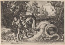 The Dragon Devouring the Companions of Cadmus, c. 1615. Creator: Goltzius, Workshop of Hendrick, after Hendrick Gol