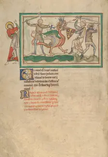 The Dragon Fighting the Just; Dyson Perrins Apocalypse, about 1255-1260. Creator: Unknown