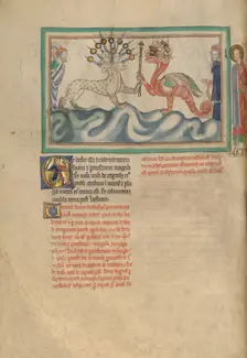 The Dragon Giving the Sceptor of Power to the Beast from the Sea, about 1255-1260. Creator: Unknown