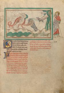The Dragon Hurls Water after the Woman Clothed in the Sun; Dyson Perrins Apocalypse, about 1255-1260 Creator: Unknown