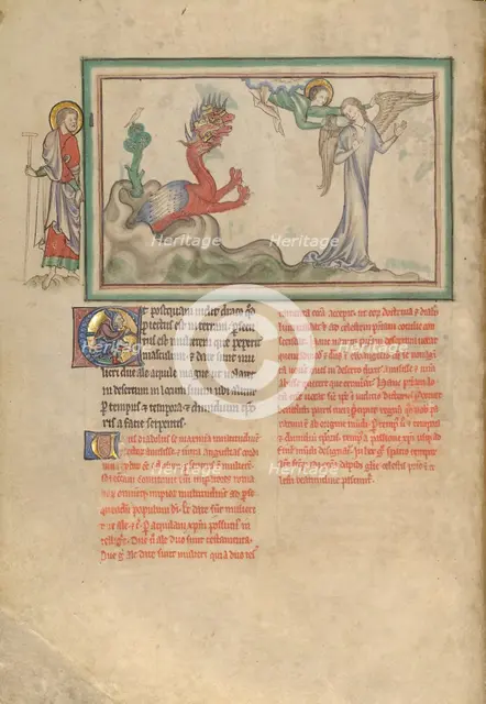 The Dragon Pursues the Woman Clothed in the Sun Who Receives the Wings of an Eagle, about 1255-1260. Creator: Unknown.
