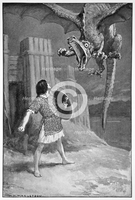 'The dragon sank towards him, opening its terrible jaws', 1910.  Creator: Unknown.