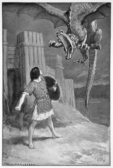 The dragon sank towards him, opening its terrible jaws 1910. Creator: Unknown