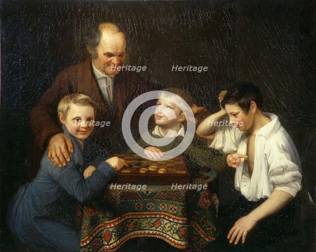 The Draughts Game, 1824. Artist: Pnin, Pyotr Ivanovich (1803-1837)