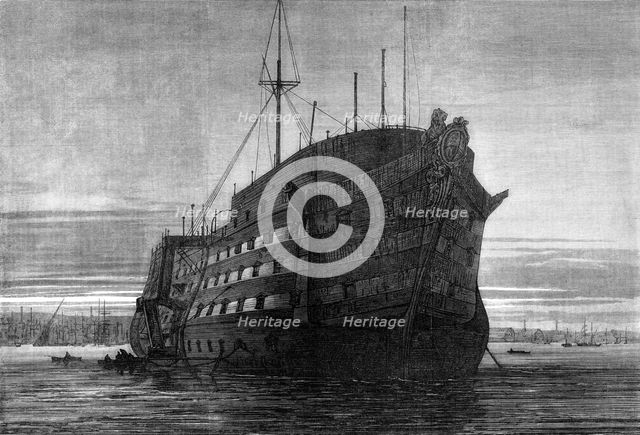 The Dreadnought, hospital ship for seamen, at Greenwich, 1870. Creator: Unknown.