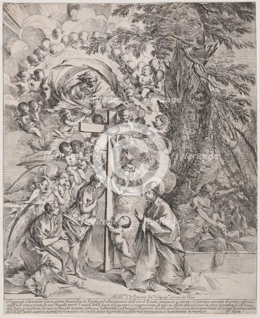 The dream of St Joseph, who is sleeping at the right, the Virgin and Child by a cro..., ca. 1635-37. Creator: Pietro Testa.