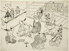 The Dressing Room of a Puppet Theater, the table of contents from the series "Famous..., c. 1705/06. Creator: Okumura Masanobu