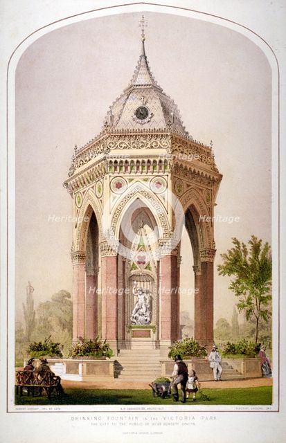 The drinking fountain in Victoria Park, Hackney, London, c1861.                                      Artist: Robert Dudley