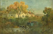 The Drinking Pool (man in cart with oxen at pool), 1895. Creator: Edward Mitchell Bannister