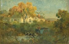 The Drinking Pool (man in cart with oxen at pool), 1895. Creator: Edward Mitchell Bannister