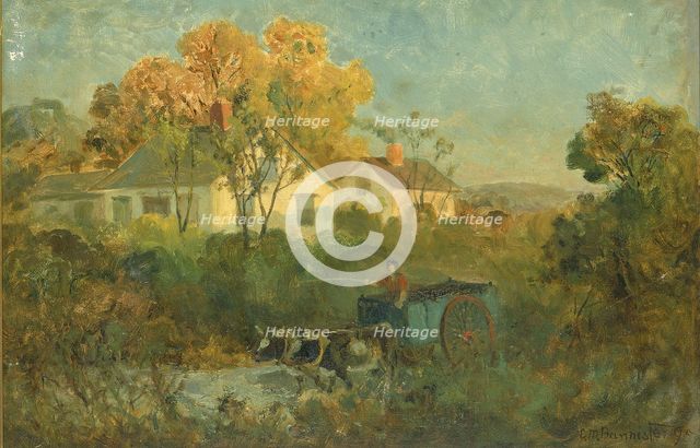 The Drinking Pool (man in cart with oxen at pool), 1895. Creator: Edward Mitchell Bannister.