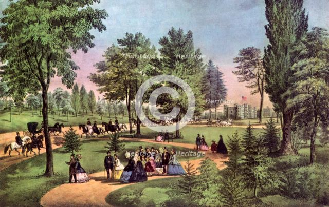 'The Drive, Central Park', 1862.Artist: Currier and Ives