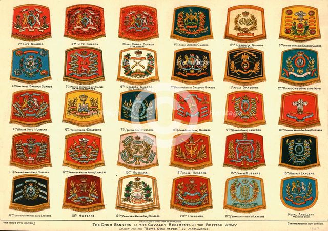 'The Drum Banners of the Cavalry Regiments of the British Army', 1902. Artist: Unknown.