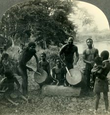 The Drums of Africa - in the Village of Ikoko on Lake Ntomba in Belgian Congo c1930s. Creator: Unknown