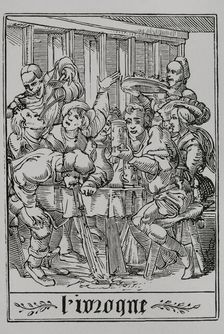 The Drunkard from "The Dance of Death", 1547, (1877). Creator: Unknown