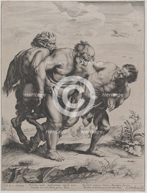 The drunken Silenus, supported by a satyr and a faun, 1625-59. Creator: Boetius Adams Bolswert.