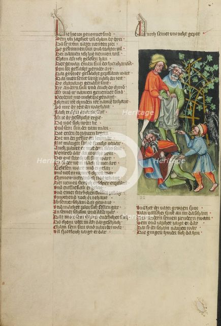 The Drunkenness of Noah; Weltchronik, about 1400-1410. Creator: Unknown.