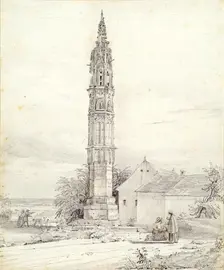 The "Eternal Light," the plague column, in Klosterneuburg, undated. (c1840s) Creator: Franz Kletzinsky