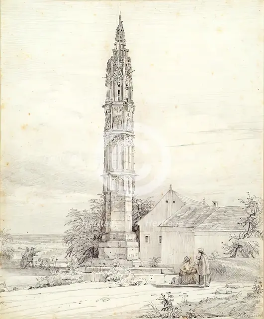 The "Eternal Light," the plague column, in Klosterneuburg, undated. (c1840s) Creator: Franz Kletzinsky.