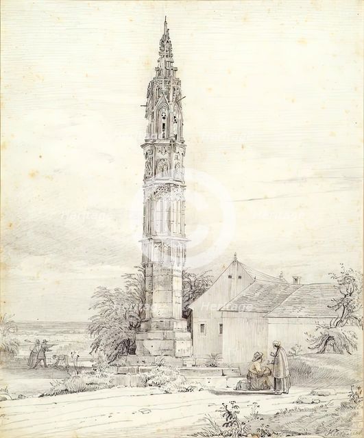 The "Eternal Light," the plague column, in Klosterneuburg, undated. (c1840s) Creator: Franz Kletzinsky.